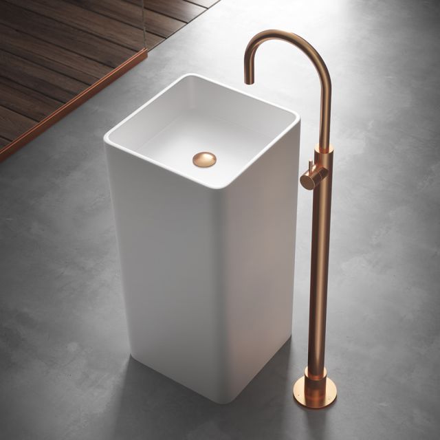 Freestanding Basin Mixer + Concealed Part Hotbath Cobber CB078W+B077.010-Hotbath Living: Natural Brass